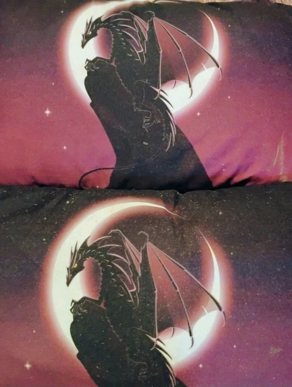 Pair of Dragon Crescent Moon Throw Pillows - Starry Night Sky Design